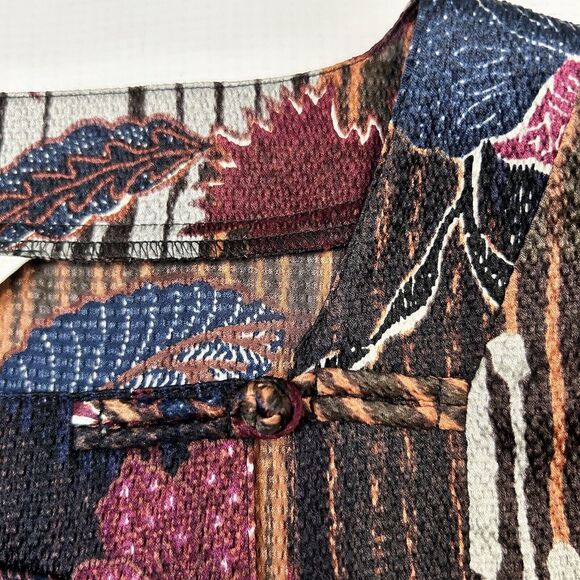 Citron Santa Monica Silk Tunic Blouse Asian Inspired Print Medium Orange Brown - Picture 6 of 9